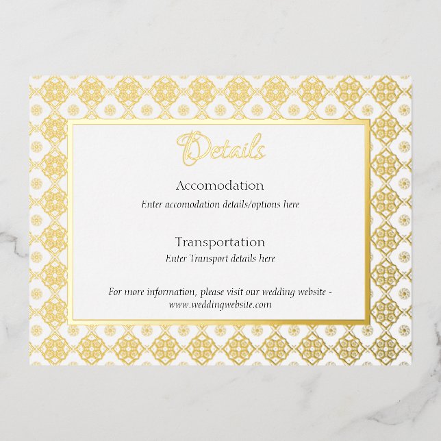 Formal foiled wedding details enclosure card (Front)