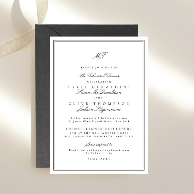 Formal Frame Black White Wedding Rehearsal Dinner Invitation (Creator Uploaded)