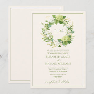 Formal Fresh Green Leafy Crest Monogram Wedding Invitation
