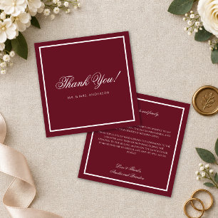 Formal Full Deep Burgundy Border Wedding Thank You Card