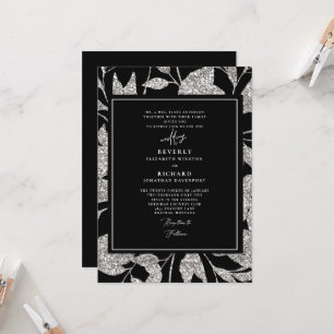 Formal Glamourous Black & Silver Wedding Invitation