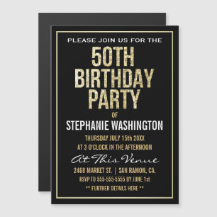 Formal Gold and Black 50th Birthday Party Magnetic Invitation