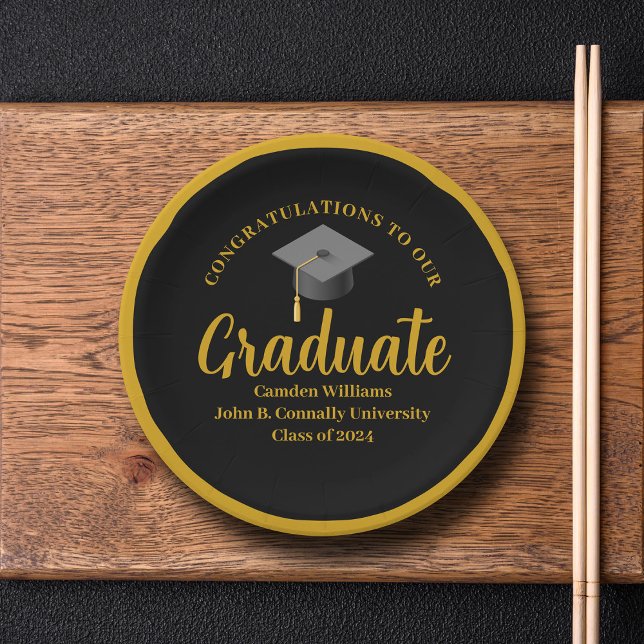 Formal Gold Black Graduation Party Personalised Paper Plate (Creator Uploaded)