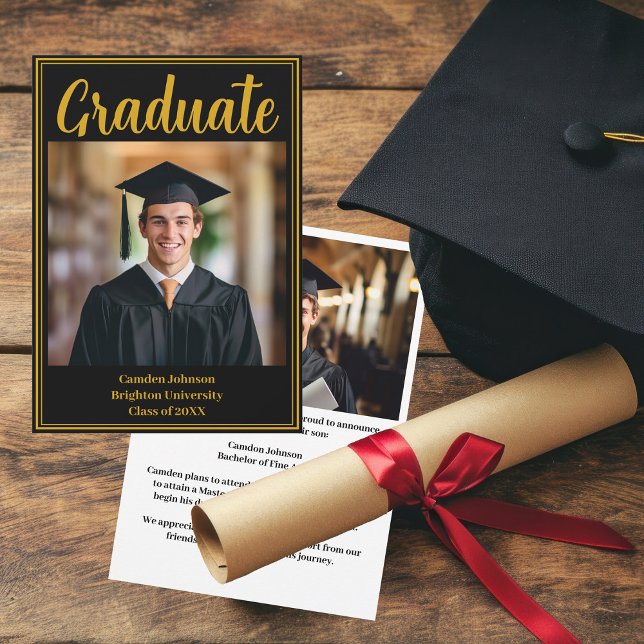 Formal Gold Black Graduation Photo 2025 Graduate Announcement (Creator Uploaded)