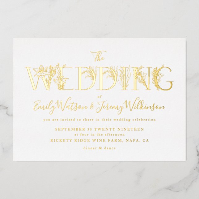 Formal Gold Floral Letters Wedding (Front)