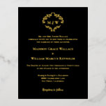 Formal Gold Foil Black Monogram Wreath Wedding Foil Invitation Postcard<br><div class="desc">Make a statement with our Real Gold Foil and Black Elegant Wreath Monogram Formal Wedding Invitation! This exquisite invitation features real gold foil accents and a beautiful wreath monogram, adding a touch of elegance to your special day. Personalise it with your wedding details to create a formal and sophisticated invitation...</div>