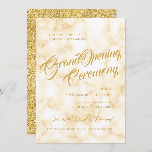 Formal Gold Marble Corporate Grand Opening  Invitation (Front/Back)