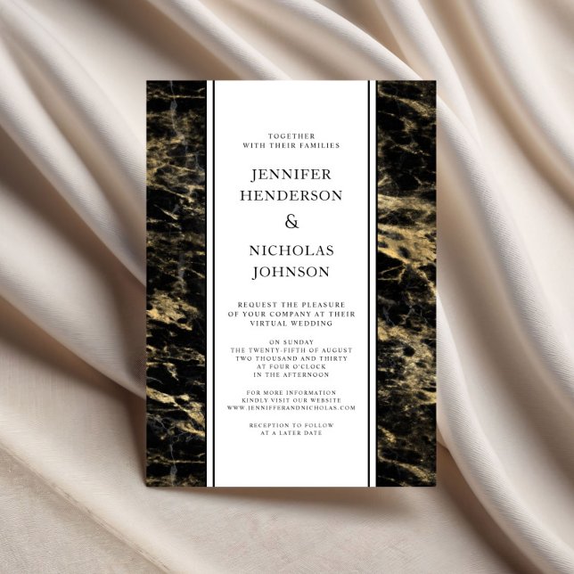 Formal Gold Marble Virtual Wedding Invitation (Formal Gold Marble Virtual Wedding Invitation)