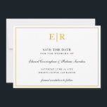 Formal Gold Monogram Simple Elegant Wedding Save The Date<br><div class="desc">Elegant save the date featuring your two initial monogram in faux gold,  inside of a border,  over a white background.  This classy design is great for a formal wedding.</div>