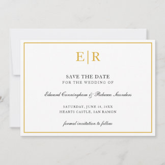 Formal Gold Monogram Simple Elegant Wedding Save The Date