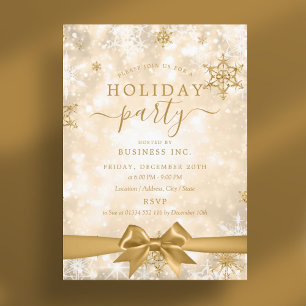 Formal Gold Ribbon Corporate Holiday Party  Invitation