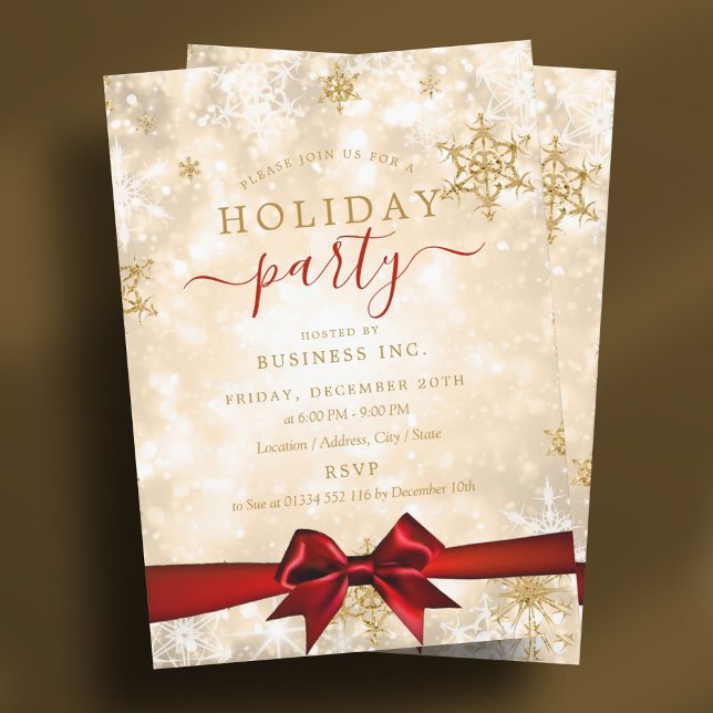 Formal Gold Ribbon Corporate Holiday Party Red Invitation (Formal Gold Ribbon Corporate Holiday Party Red Invitation)