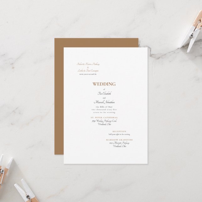Formal Gold & White Both Parents Wedding Invitation (Front/Back In Situ)