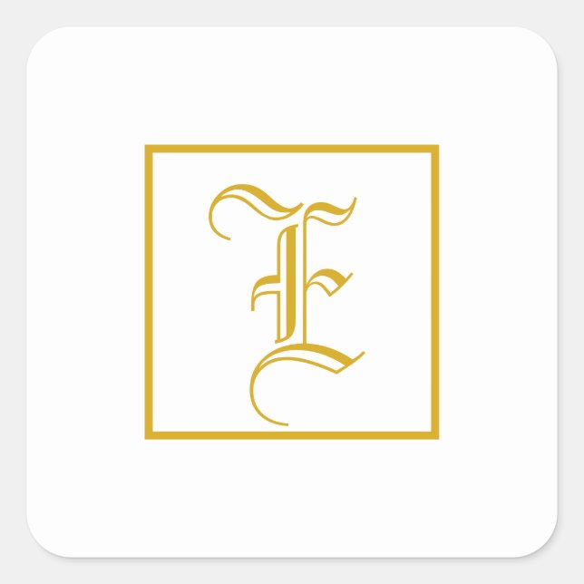 Formal Gold White Monogram Square Sticker (Front)