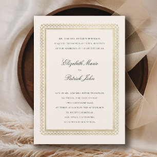Formal Golden Lys Ecru Modern Classic Wedding Invitation