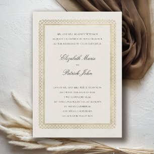 Formal Golden Lys Linen Modern Classic Wedding Invitation