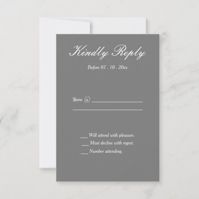 Formal Gray & White Wedding Response Card (Front)