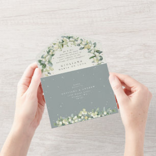 Formal Green/Cream Snowberry+Eucalyptus Wedding All In One Invitation