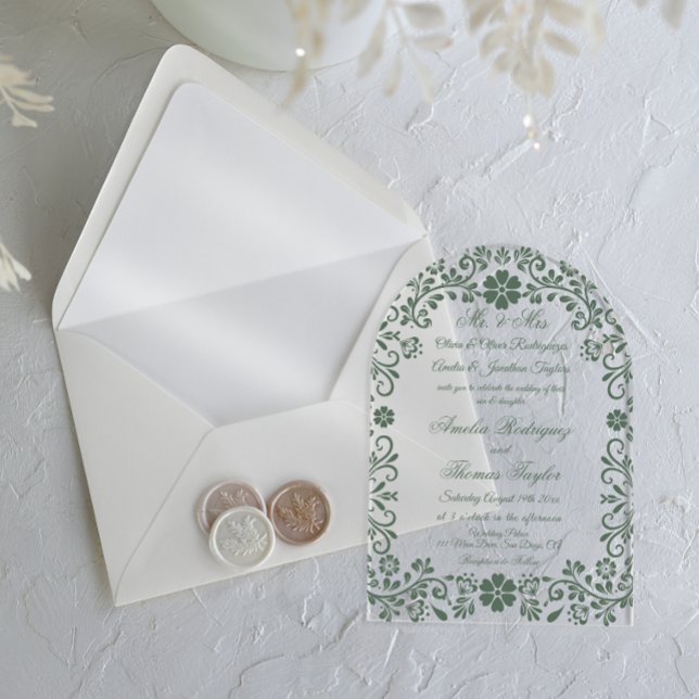 Formal Green Floral Wedding  Acrylic Invitations (Creator Uploaded)