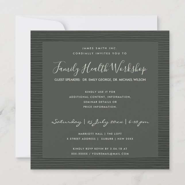 FORMAL GREY BLACK STRIPE LINE WORKSHOP EVENT INVITATION (Front)