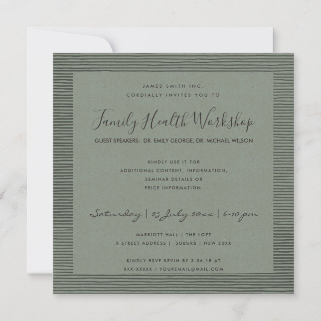 FORMAL GREY BLACK STRIPE LINE WORKSHOP EVENT INVITATION (Front)