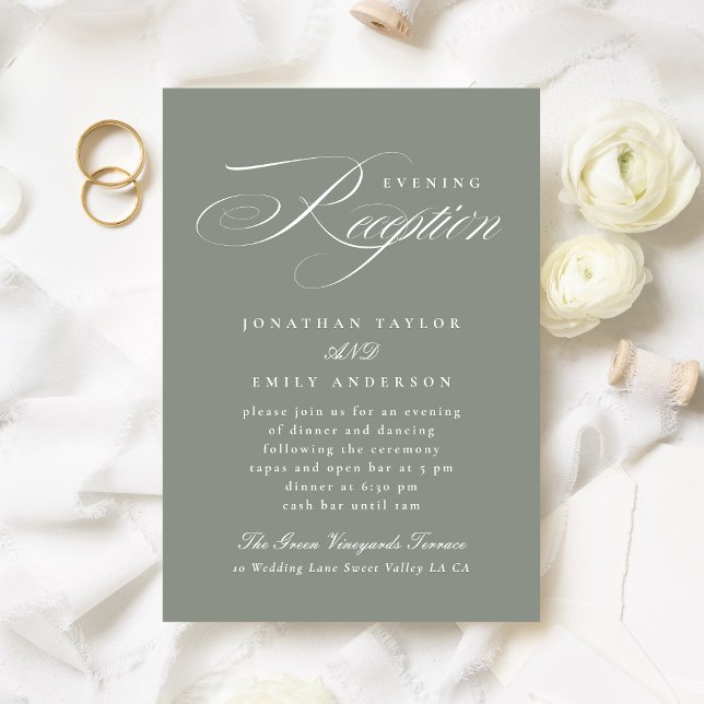 Formal Grey Green Calligraphy Wedding Reception Enclosure Card (Creator Uploaded)