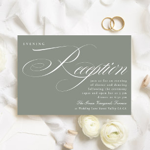 Formal Grey Green Calligraphy Wedding Reception Invitation
