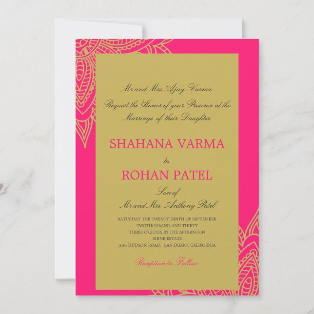 Formal Indian Style Pink Gold Chic Wedding Invitation (Back)