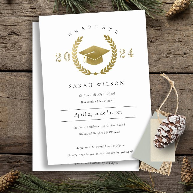 Formal Laurel Wreath Gold Graduation Cap Party Invitation (Creator Uploaded)