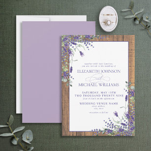 Formal Lavender Eucalyptus Wood Script Wedding Invitation