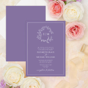 Formal Lavender Leafy Crest Monogram Wedding Invitation