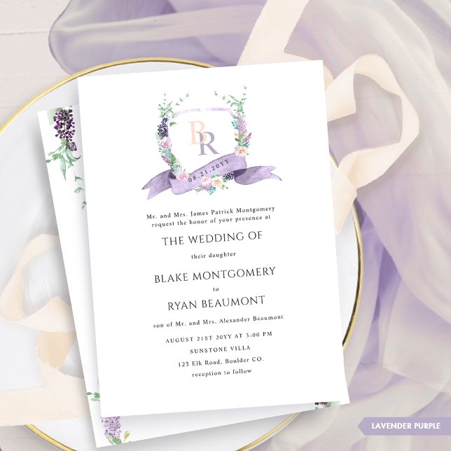 Formal Lavender, Purple, Pastel Monogram Wedding Invitation (Creator Uploaded)