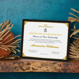 Formal Leadership Heritage Gold Award Certificate Plaque