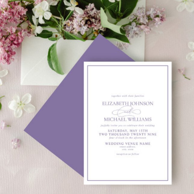 Formal Lilac Lavender Classic Script Wedding Invitation (Creator Uploaded)
