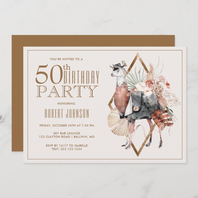 Formal Llama 50th Birthday Party Invitation (Front/Back)
