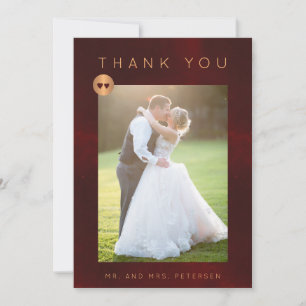 Formal luxury burgundy gold floral wedding photo thank you card