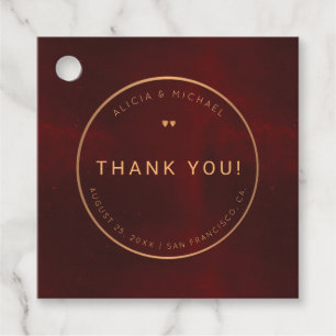 Formal luxury burgundy gold wedding thank you favour tags