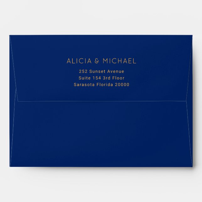 Formal luxury navy blue and gold wedding invite envelope (Back (Top Flap))