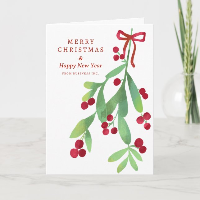 Formal Merry Christmas Mistletoe Corporate  Holiday Card (Front)