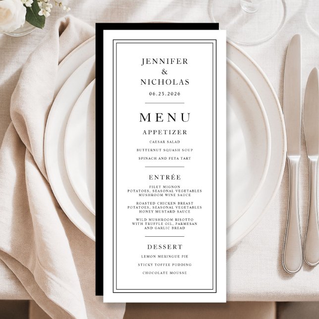 Formal Minimal Black And White Wedding Menu (Formal Minimal Black And White Wedding Menu)