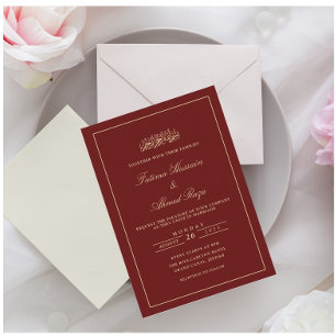 Formal Minimal Burgundy Gold Muslim Wedding Invitation