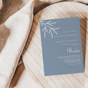 Formal Minimal Dusty Blue Boda Wedding  Invitation