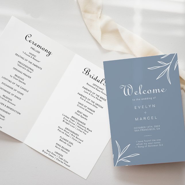 Formal Minimal Dusty Blue Folded Wedding  Program (Creator Uploaded)