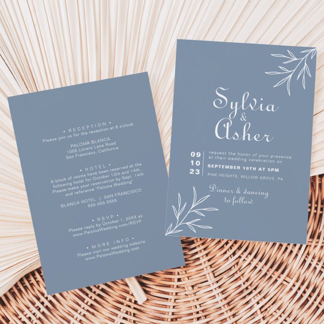 Formal Minimal Dusty Blue Front and Back Wedding Invitation (Creator Uploaded)