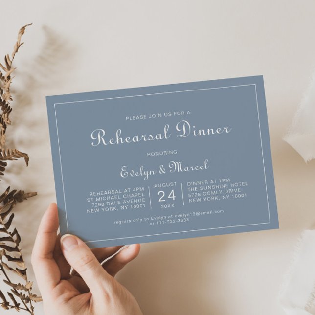 Formal Minimal Dusty Blue Rehearsal Dinner  Invitation (Creator Uploaded)