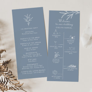 Formal Minimal Dusty Blue Timeline Wedding Program