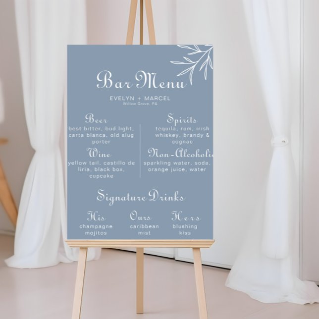 Formal Minimal Dusty Blue Wedding Bar Menu Poster (Creator Uploaded)