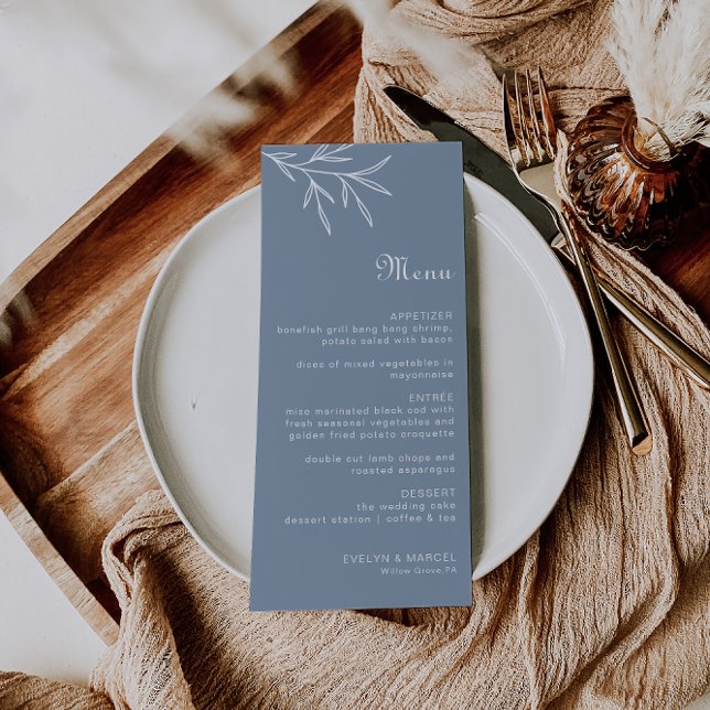 Formal Minimal Dusty Blue Wedding Menu (Creator Uploaded)