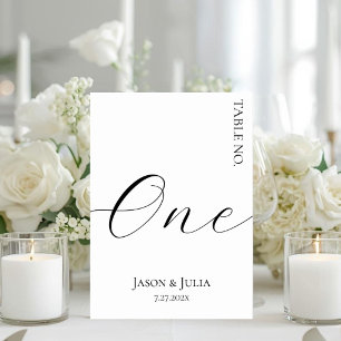 Formal Minimalist Script Black & White Wedding Table Number