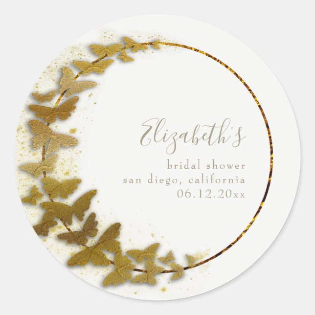 Formal Modern Classic Boho Gold Butterfly Bridal Classic Round Sticker (Front)